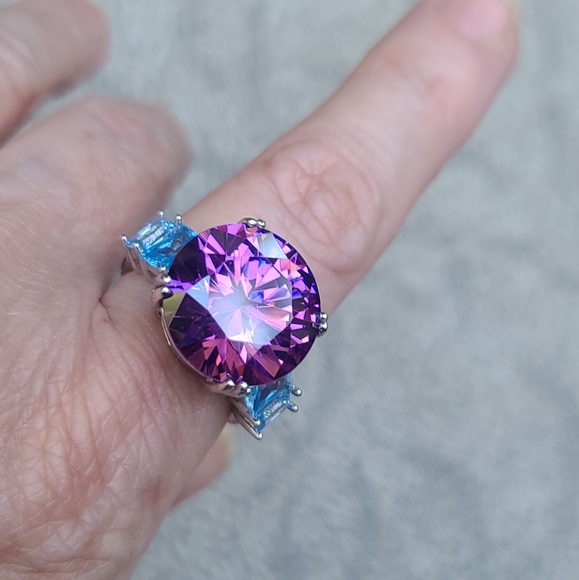 STUNNING HUGE Amethyst & Aquamarine Sterling cocktail ring sz8.5 💍 - Picture 10 of 13